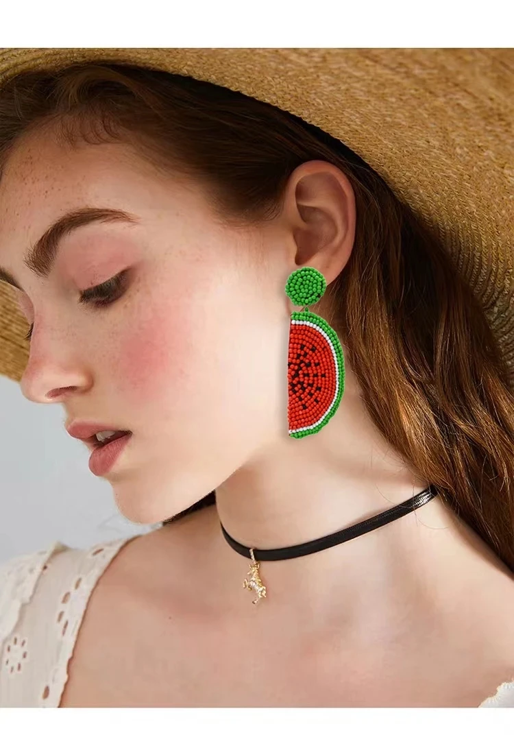 Summer Fruit Statement Earrings Women Lemon Pineapple Watermelon Beads Drop Earrings Girls Party Cartoon  Jewelry Wholesale Gift