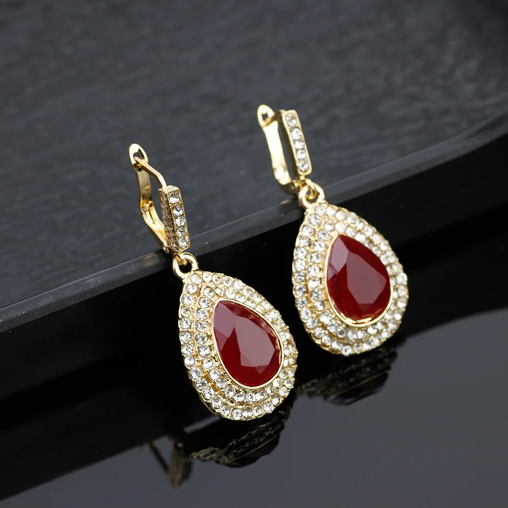 Vintage Big Artificial Gem Ladies Drop Earring Turkish Retro Gold Color Crystal Sculpture Craft Women Earrings Ethnic Jewelry