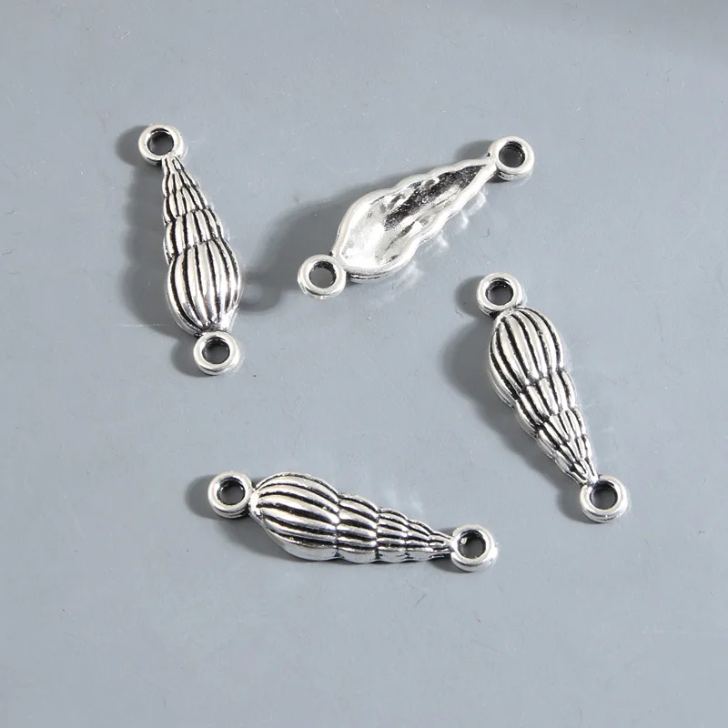 35pcs Silver Color 27x8mm Conch Sea Snail Charms Connector Pedant Beach Gifts For DIY Handmade Metal Jewelry Making Accessorie