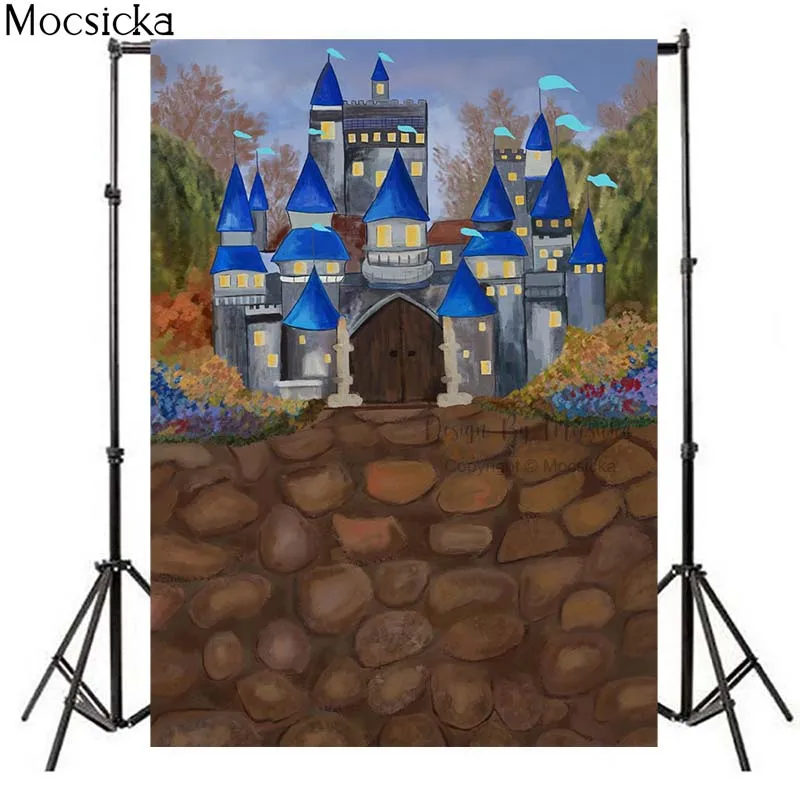 Mocsicka Schloss Steins traße Fotografie Hintergrund Wald Blumen Kind Baby Geburtstag Hintergrund Dekoration Requisiten für Fotostudio