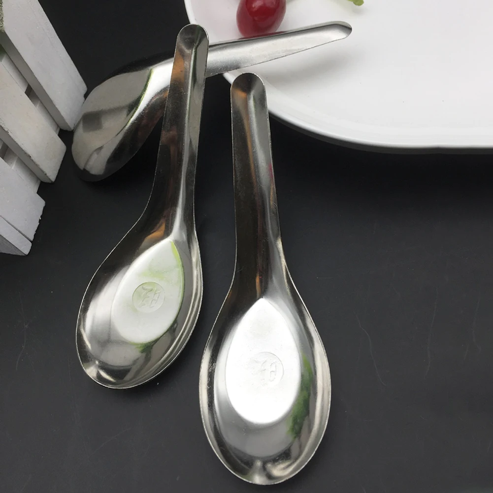 HOT SALES Stainless Steel Deepened Thickened Flat Bottom Rice Soup Spoon Kitchen Utensils Stainless Steel Soup Spoon Kids Spoons