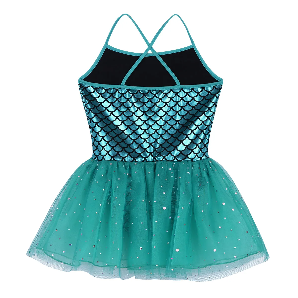 Girls Summer Sleeveless Ballet Dance Dress Glitter Mermaid Mesh Tutu Gymnastics Leotard Dancewear for Performance Daily Wear