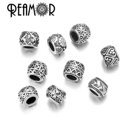 REAMOR 316L Stainless Steel 9 Styles Handmade Polished Symbol Spacer European Charm  Beads For DIY Bracelet Jewelry Findings