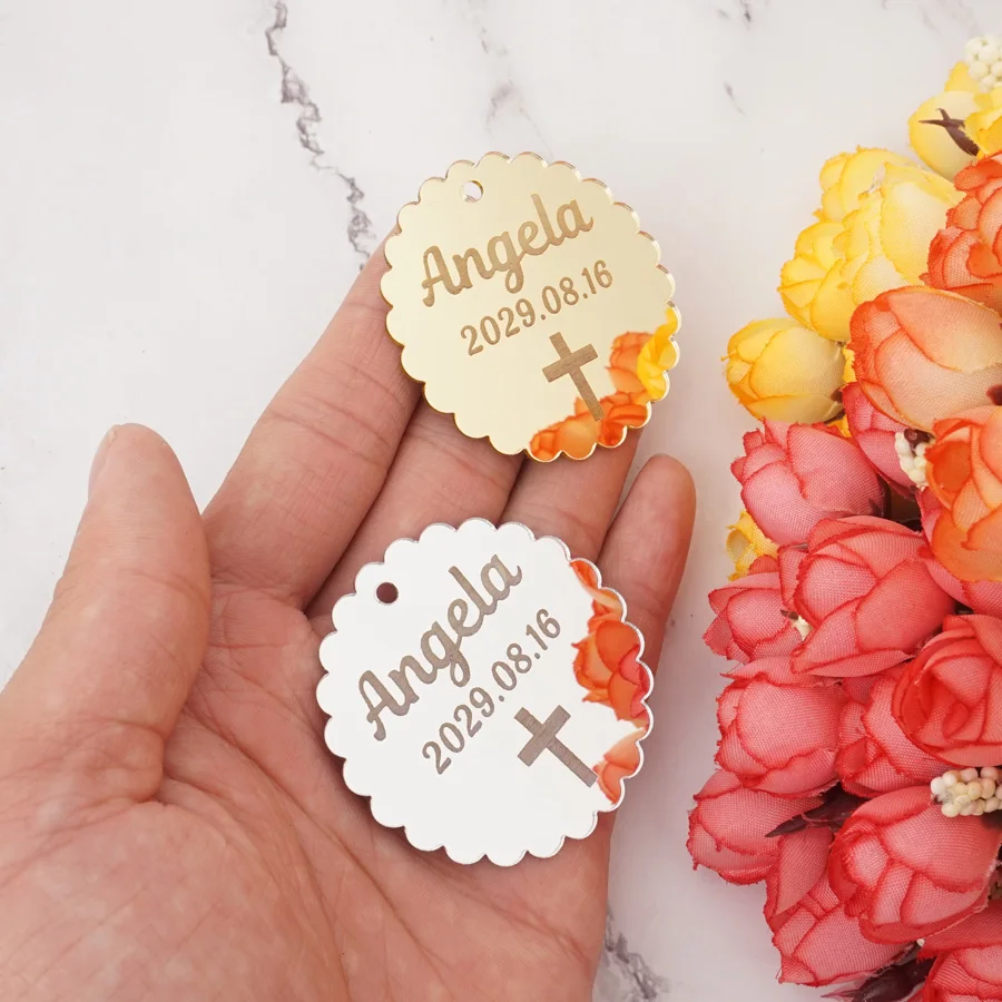 30pcs Personalized Idea Babyshower Decoration Acylic Mirror Wedding Favor Small 5cm 8cm Round Invitation Card Party Guest Gift