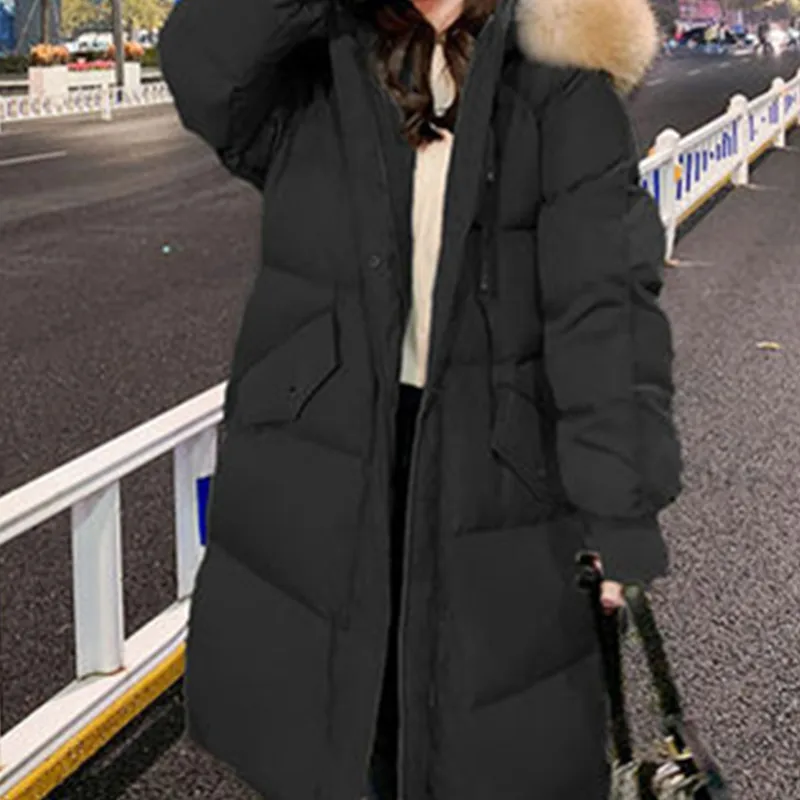 2023 Winter Women's Coat Down Jacket Thicken Long Hooded Padded  Coats Female Oversize Loose Wadded Warm Down Cotton Parka Green