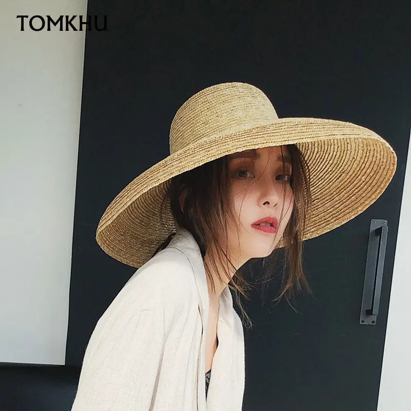 Elegant Vintage French Hepburn Primary Color Straw Hat Women Sun Seaside Beach Hat Female Summer Big Sun Cap Handmade Quality