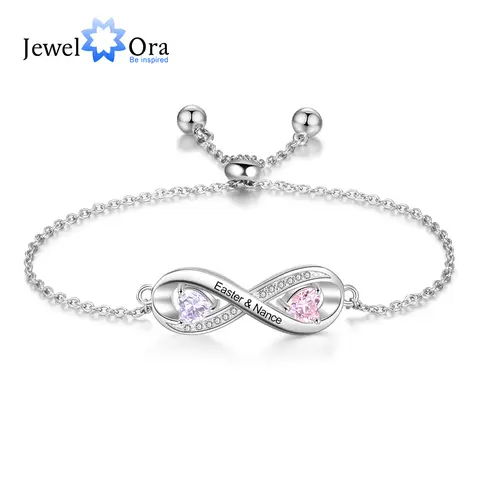 Personalized Infinity Name Bracelet with Birthstones jewelora