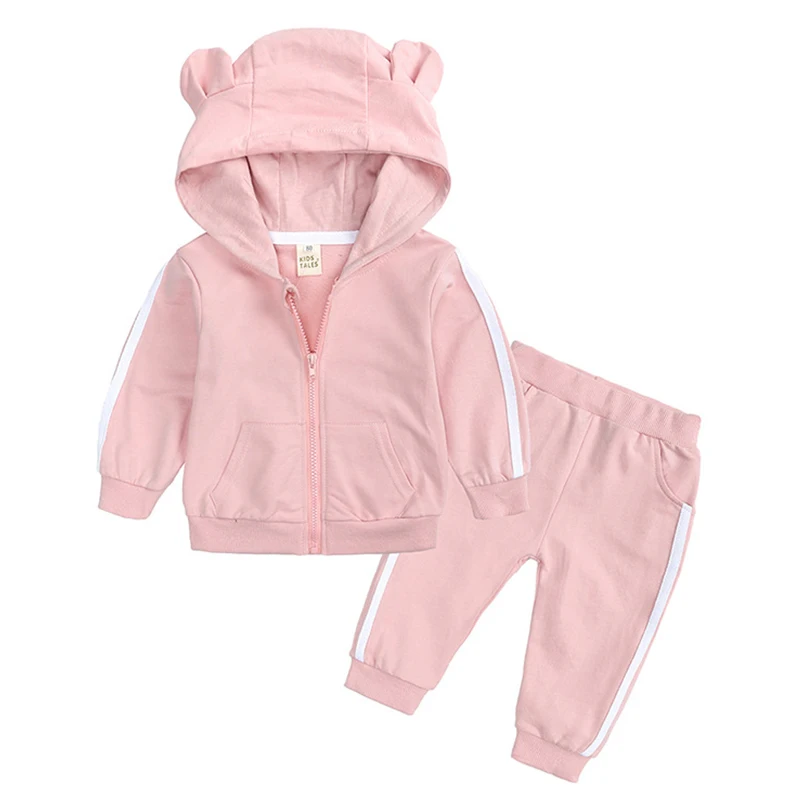 Baby Bear Ear Hooded Tracksuit 2Pcs Zipper Jacket+Pants Toddler Boy Girl Cotton Sport Outfit Spring Autumn Infant Clothing Set