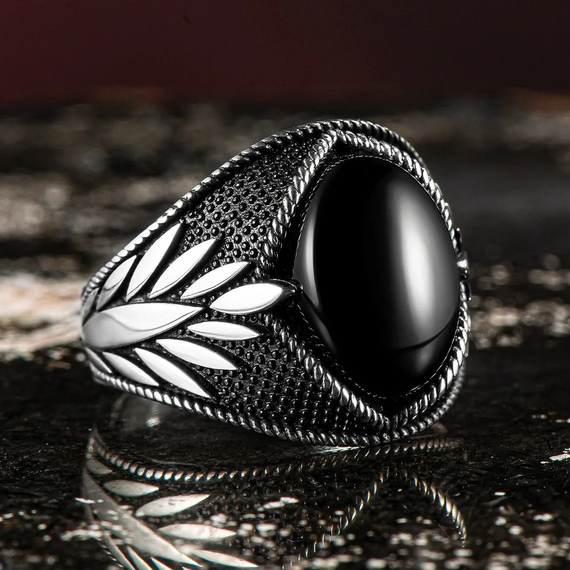 Solid 925 Sterling Silver Black Onyx Raw Birthstone Men's Ring Special Ring Jewelry Accessory For Men Made in Turkey