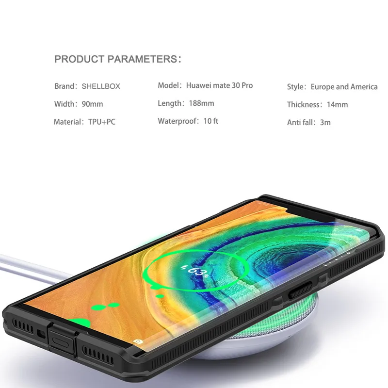 Shellbox 100% 10ft Waterproof Case For Huawei P30 Pro Honor 60 Pro 360 Full Protection Anti Fall TPU+PC Diving Clear Phone Cover