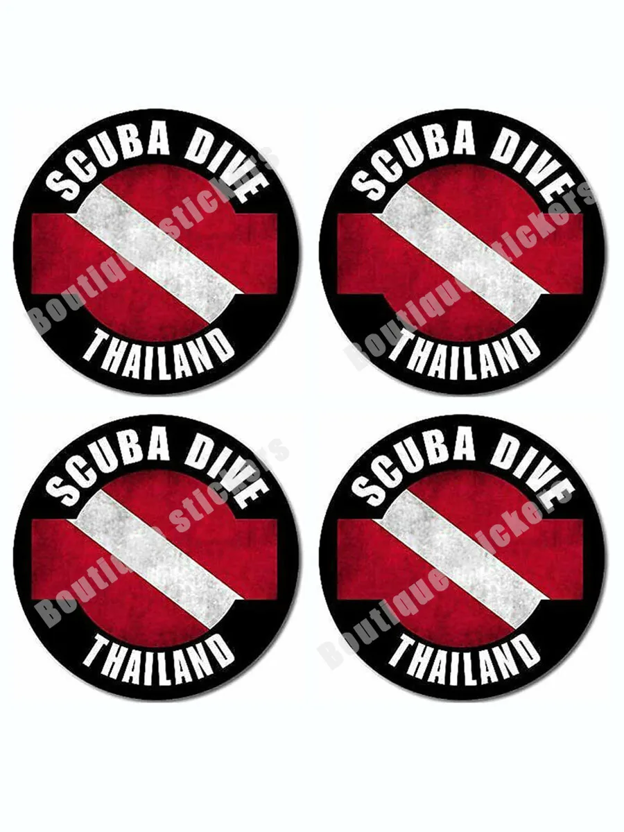 4-piece Set of Round Old Scuba Diving Thailand Stickers Bangkok Decals High Quality Waterproof Stickers for Diving Divers