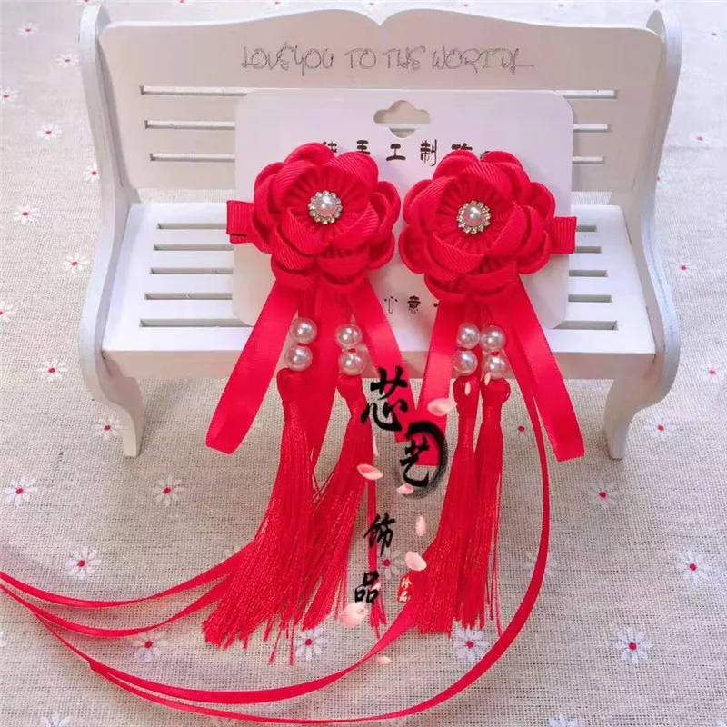 

2pcs Maru-Tsumami Kanzashi Peony Flower Three Layers Tassel Hair Clip Traditional Japanese Style Kimono Accessory Geisha HW045