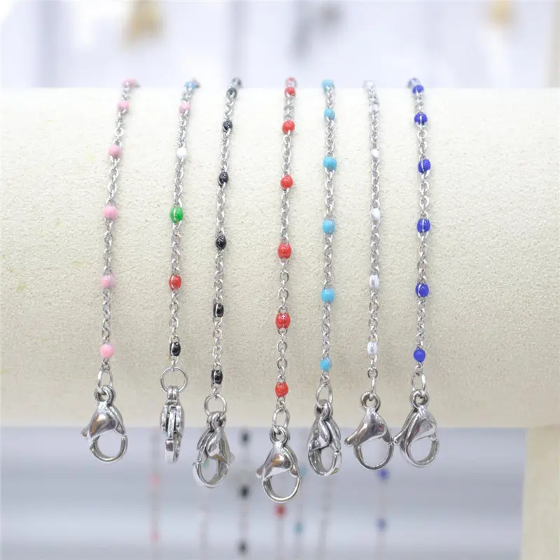 45cm/50cm/60cm Long 304 Stainless Steel Enamel Beads Link Cable Chain Necklace Chokers Necklaces For Chic Wedding Gift ,1 Piece