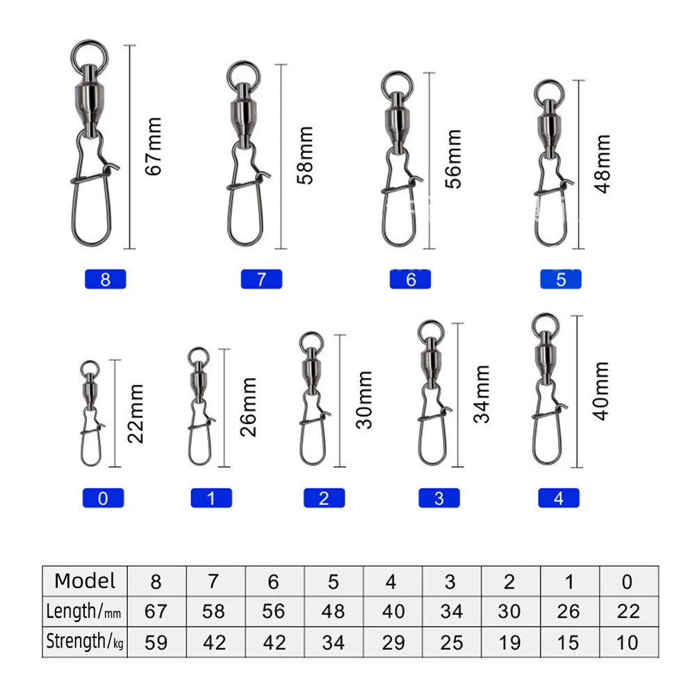 DNDYUJU Stainless Steel Fishing Swivels Snap Ball Bearing Rolling Sea Fishing Swivels Snaps Lure Connector Fishing Accessories