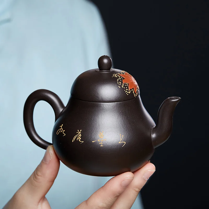 |recommended pure manual single teapot pear-shaped small capacity undressed ore black mud zhu household kung fu tea set