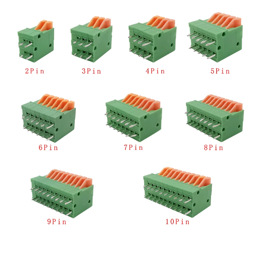 10Pcs 2.54mm Pitch 2/3/4/5/6/7/8/9/10Pin PCB Terminal Blocks Connector Straight/Bent Pin Green KF141V KF141R