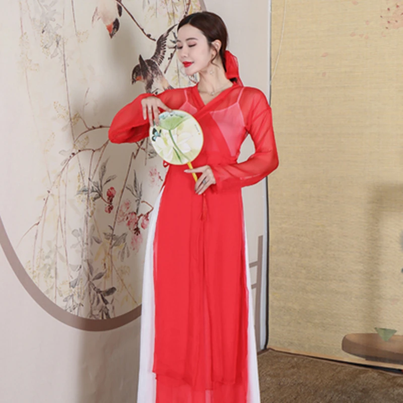 

Adult classical dance new practice clothes ladies Chinese style ancient folk elegant gown cheongsam costumes