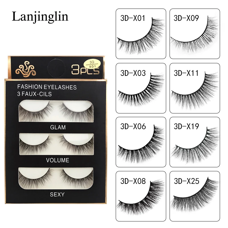 Faux Cils 3 Pairs False Eyelashes Soft Natural Long Wispy Fluffy 3D Mink Lashes Handmade Makeup Tool Extension Fake Eye Lashes