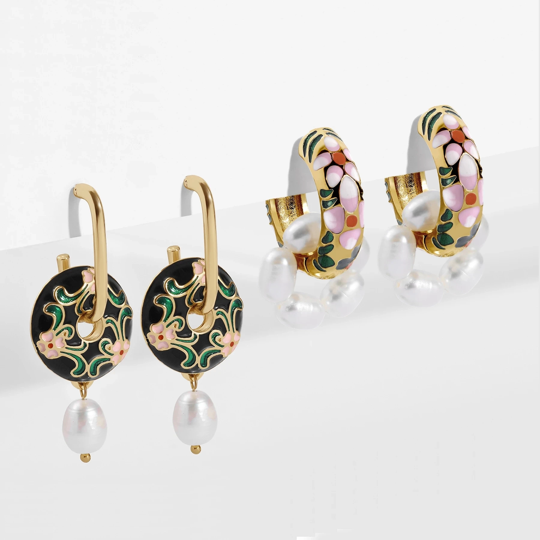 VintageCircleGeometricFlowerHuggieDropEarringsforWomenBohemianRoundPearlStatementDropEarringsPartyEnamelJewelry