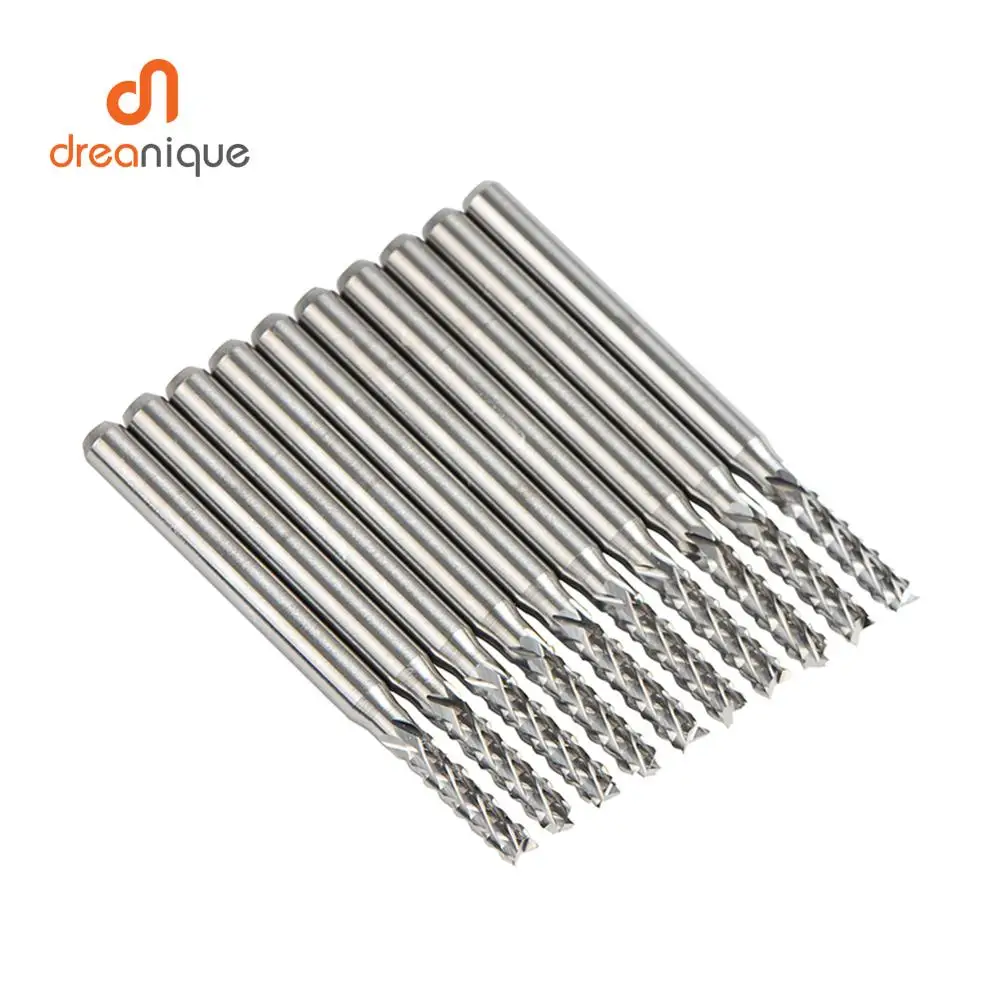 10 pz/set Punte per fresa per mais in metallo duro solido D0.8, 1.0, 1.6, 1.8, 2.4, 3.1 PCB Fresa CNC Utensili per fresatura da taglio