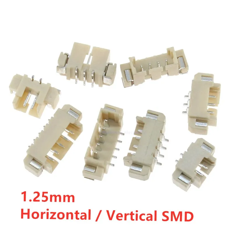 10PCS 1.25mm Connector Horizontal SMD Vertical/Right Angle Type Male JST Socket Connector 2/3/4/5/6/7/8/9/10/12P