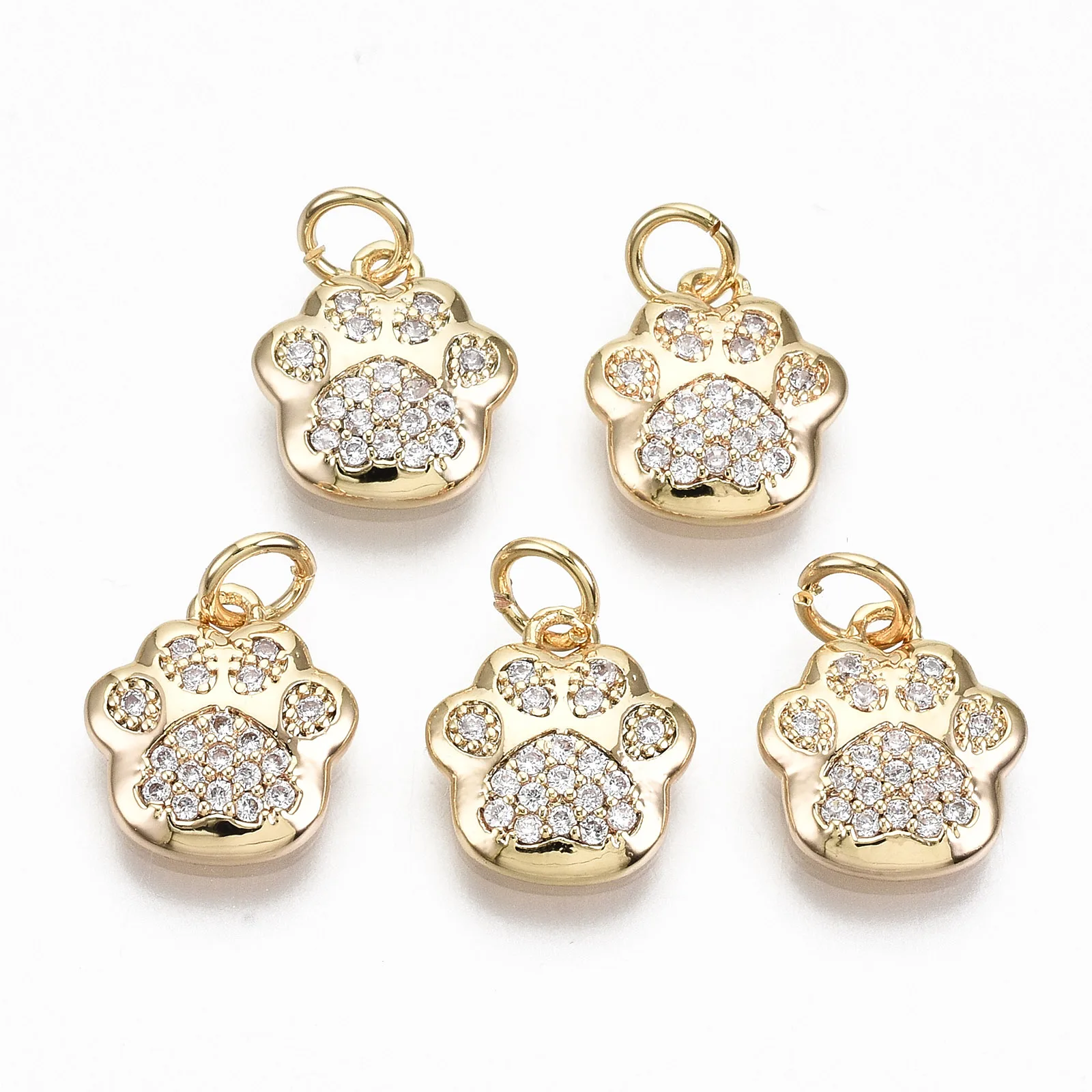 30Pcs Brass Micro Pave Clear Cubic Zirconia Charms Dog Paw Prints Pendants For Women DIY Necklace Bracelet Making Accessories