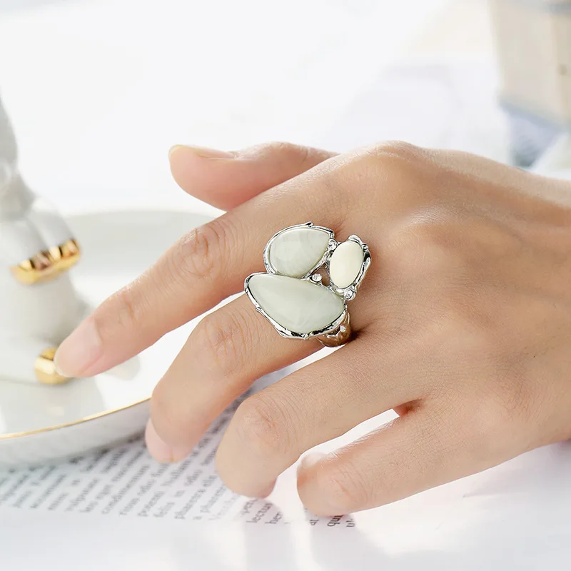 Vintage Antique Natural Stone Ring Fashion Silver Color Jewelry Finger Ring For Women Wedding Anniversary Rings 6-10