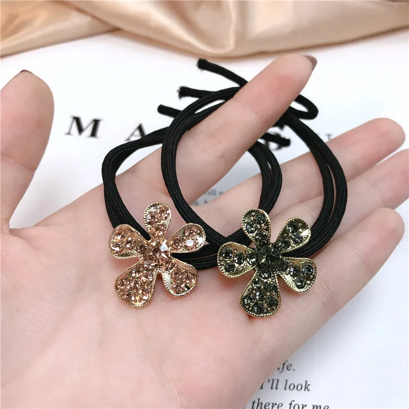 Hot Sale Korean Rhinestone Flower Scrunchies Women Girls Elastic Hair Rubber Band Accessories Tie Hair Ring Rope Headdress