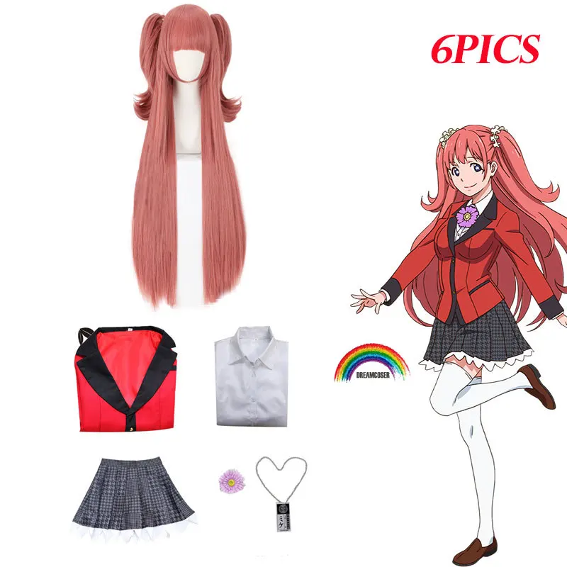 

6pics Anime Yumemi Yumemite Kakegurui Wig Costume Play Wigs Halloween Costumes Hair Free Shipping School Uniform Wig Cap