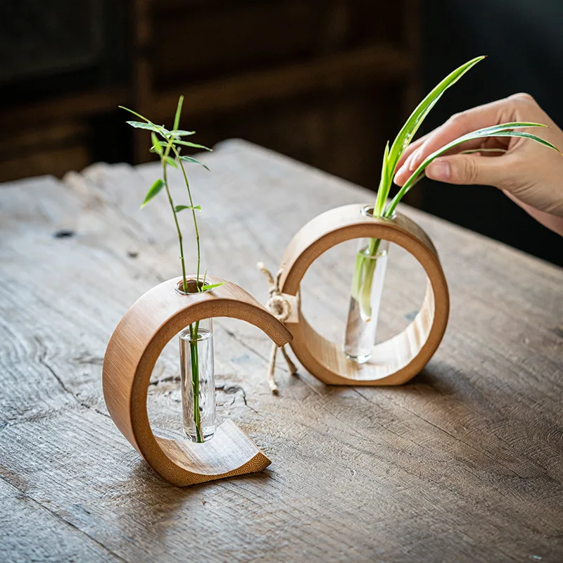 

Round Vase Flower Arrangement Zen Bamboo Tube Hydroponic Retro Mini Flower Table Decoration Bamboo Small Vase Chinese