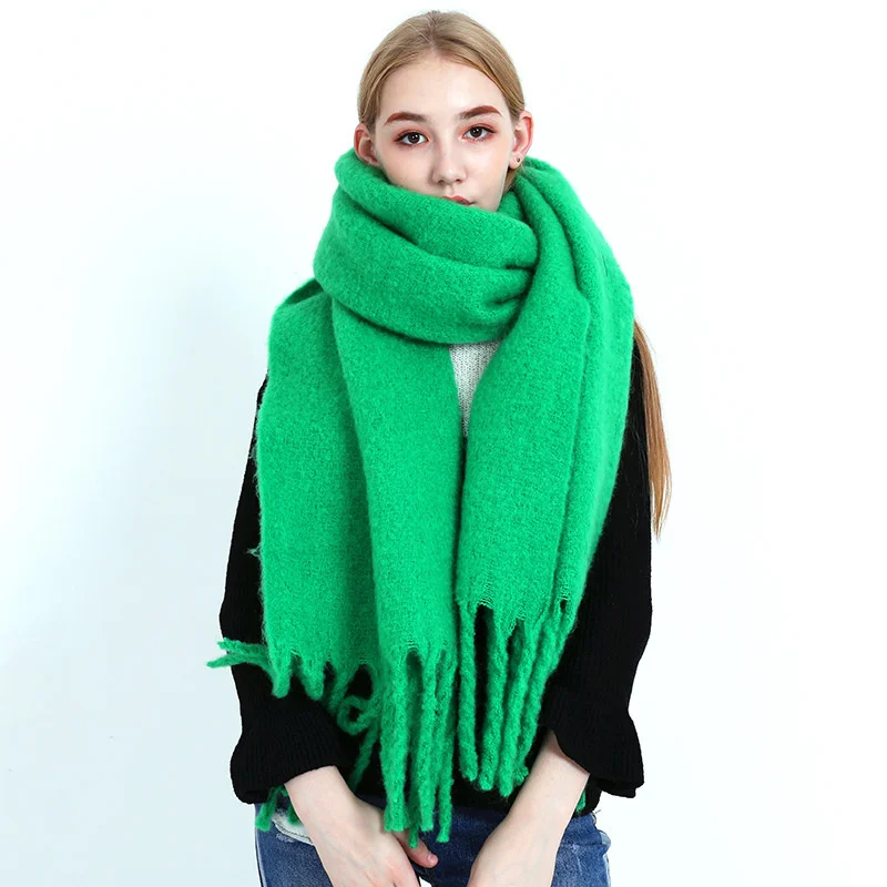 2024 NEW Winter Scarf Women Cashmere wrap Warm Pashmina Solid Foulard Female Scarves Wraps Thick Soft blanket Big Tassels Shawl