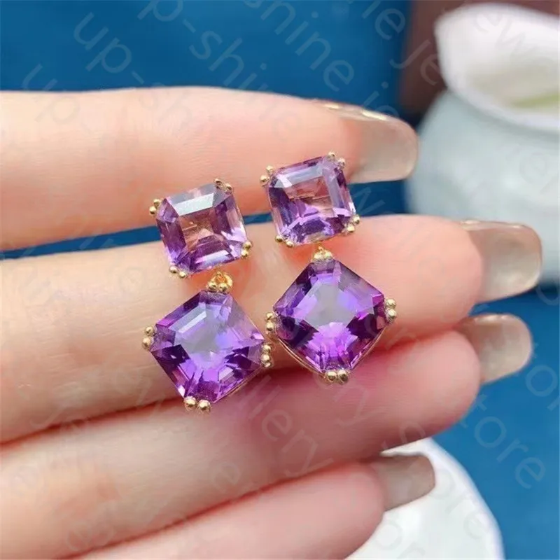 

New natural amethyst earrings 925 silver women's earrings luxurious and elegant high-end atmosphere