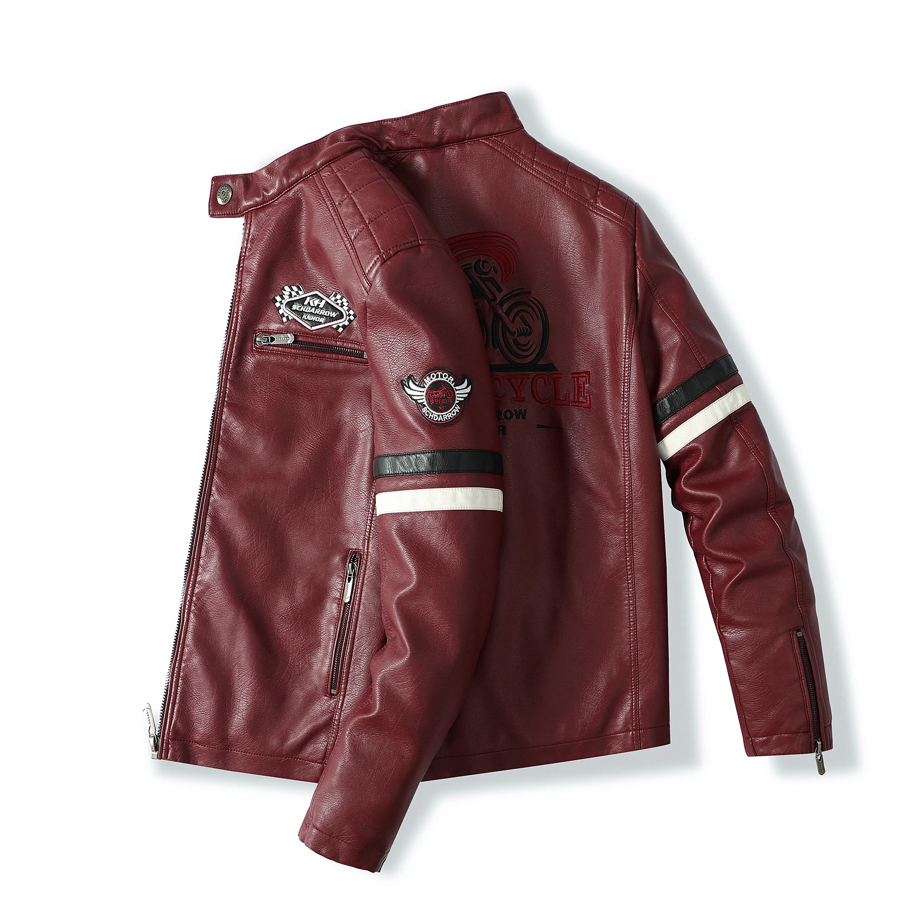 Spring and Autumn Male Leather Jacket Men's New Air Force Pilot Motorcycle Leather Jacket Fashion Mosaic Red Leather Coat