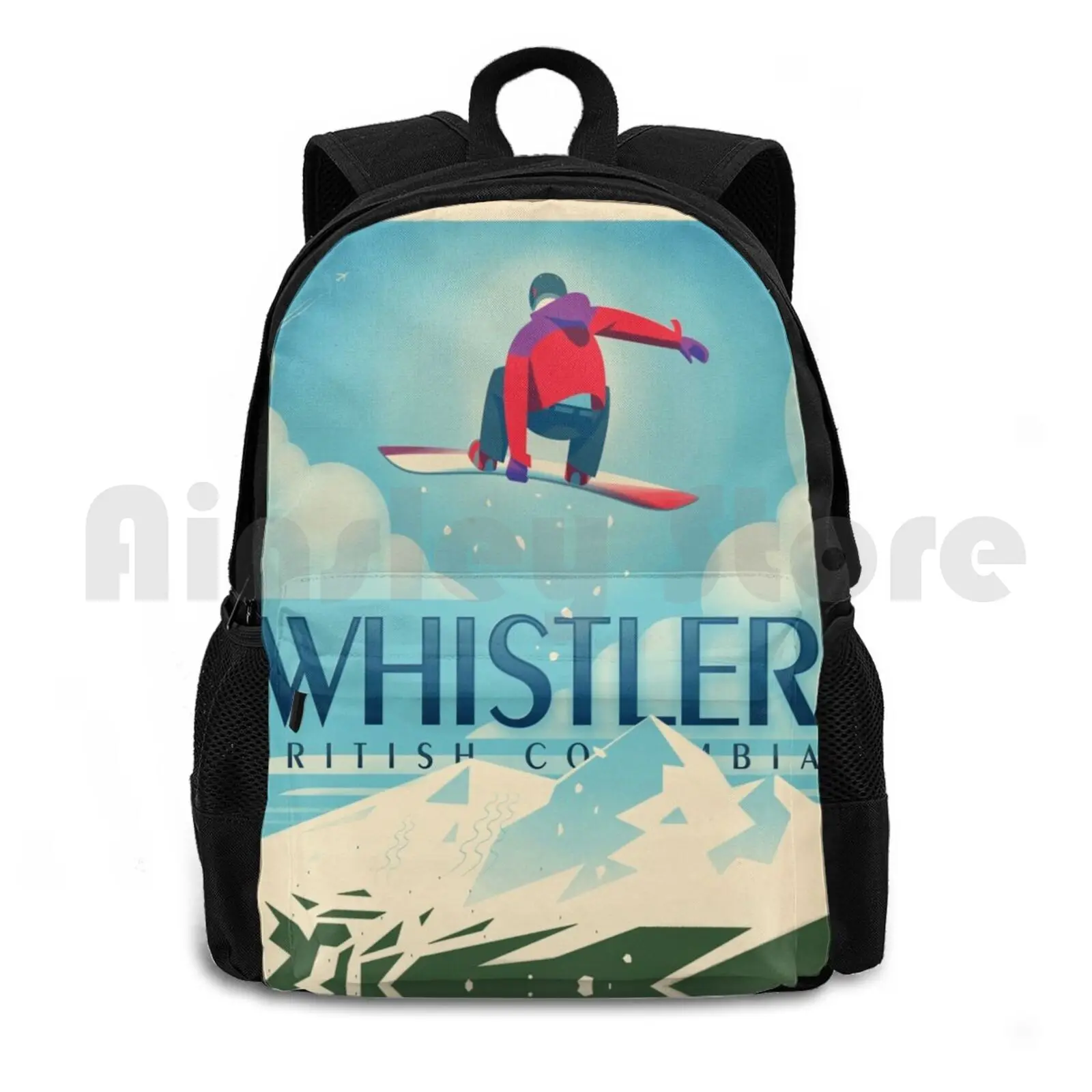 

" Snowboard Booter " Whistler , Bc Travel Poster Outdoor Hiking Backpack Waterproof Camping Travel Whistler Snowboard