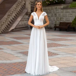 Summer Boho Wedding Dresses Lace Beach V Neck Ivory Wedding Gowns Back Out Cap Sleeves Bridal Dress 2024 Sweep Train Customized