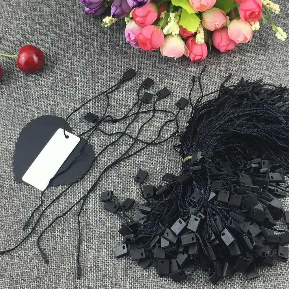 1000Pcs Clothing Hang Tag String Nylon Black Rope with Push Locker String Snap Lock For Garment Stringing Price Hangtag Seal Tag