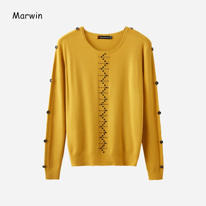 

Marwin 2020 New Coming O-Neck Thick High Street Style Button Soild Sweaters Wool Warm Soft Female Autumn Winter Sweaters