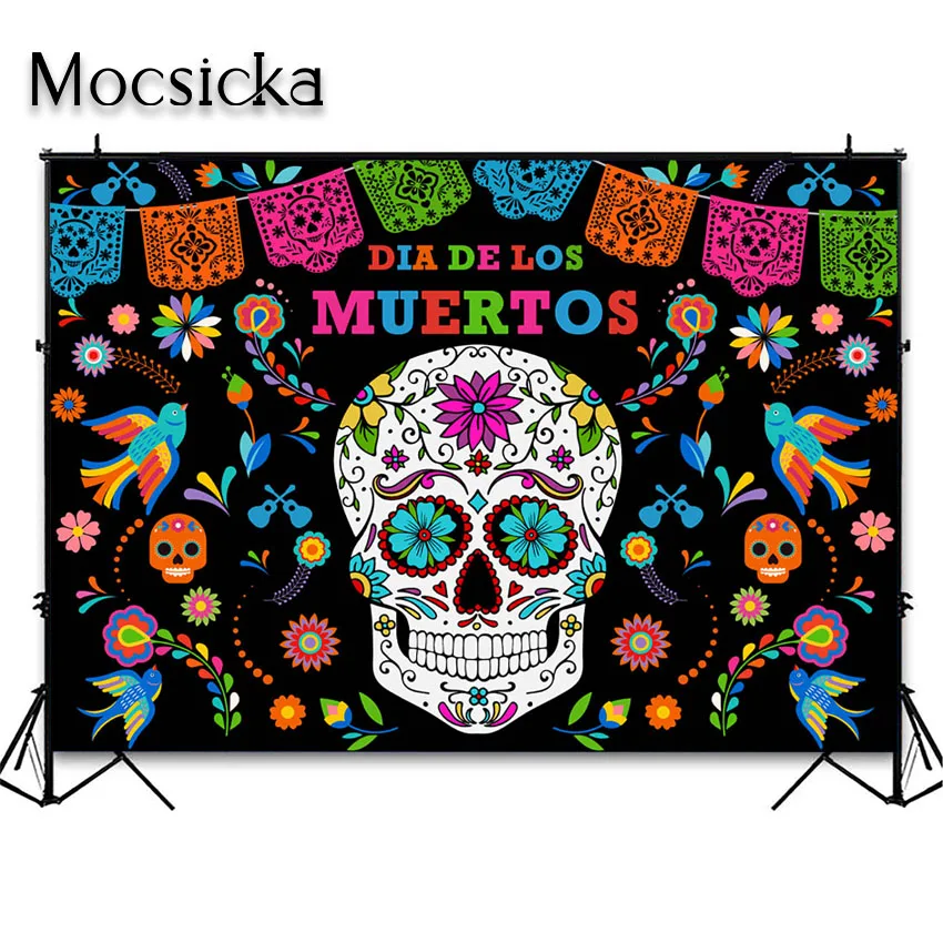 Mocsicka The Day of The Dead Fiesta Backdrop Mexican Fiesta Baby Shower Birthday Party Background Photoshoot Party Decoration