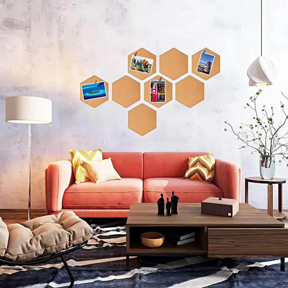 자체 접착 코르크 보드 타일 벽걸이 코르크 보드 1 세트, 자체 육각형 크리에이티브 벽 메시지 보드 게시판 홈 장식