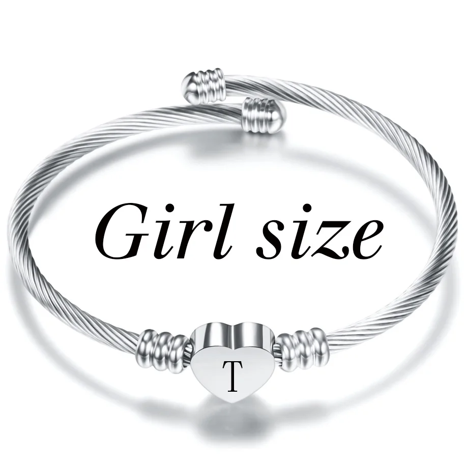 Cute Kids Initial Alphabet Letter Bracelet Bangle Stainless Steel Children Jewelry Cuff Heart Charm Bangles Little Girl Gift image 3