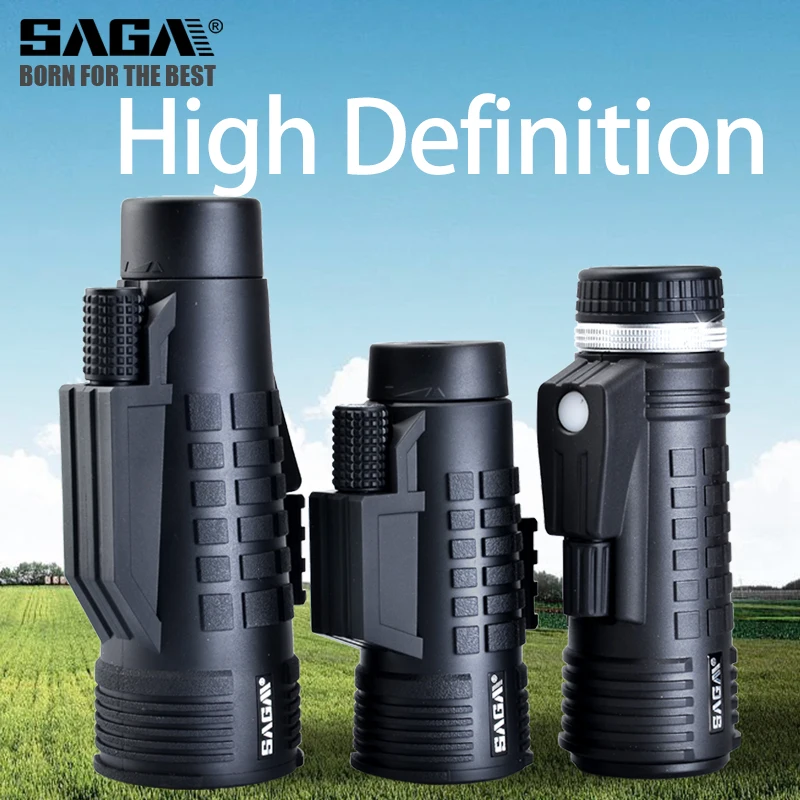 Saga Professional Monocular Telescope 8/10/12X42/50 Mini Telescopio Bak4 Prism Compact Hunting Low Light Night Vision Monoculars