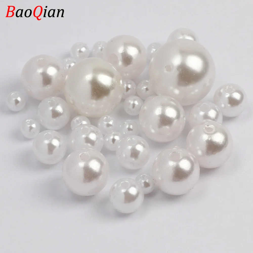 White Round 3-20mm Acrylic Imitation Pearl Spacer Beads For Jewelry Marking Finding Bracelet Necklace Decor Accessorie