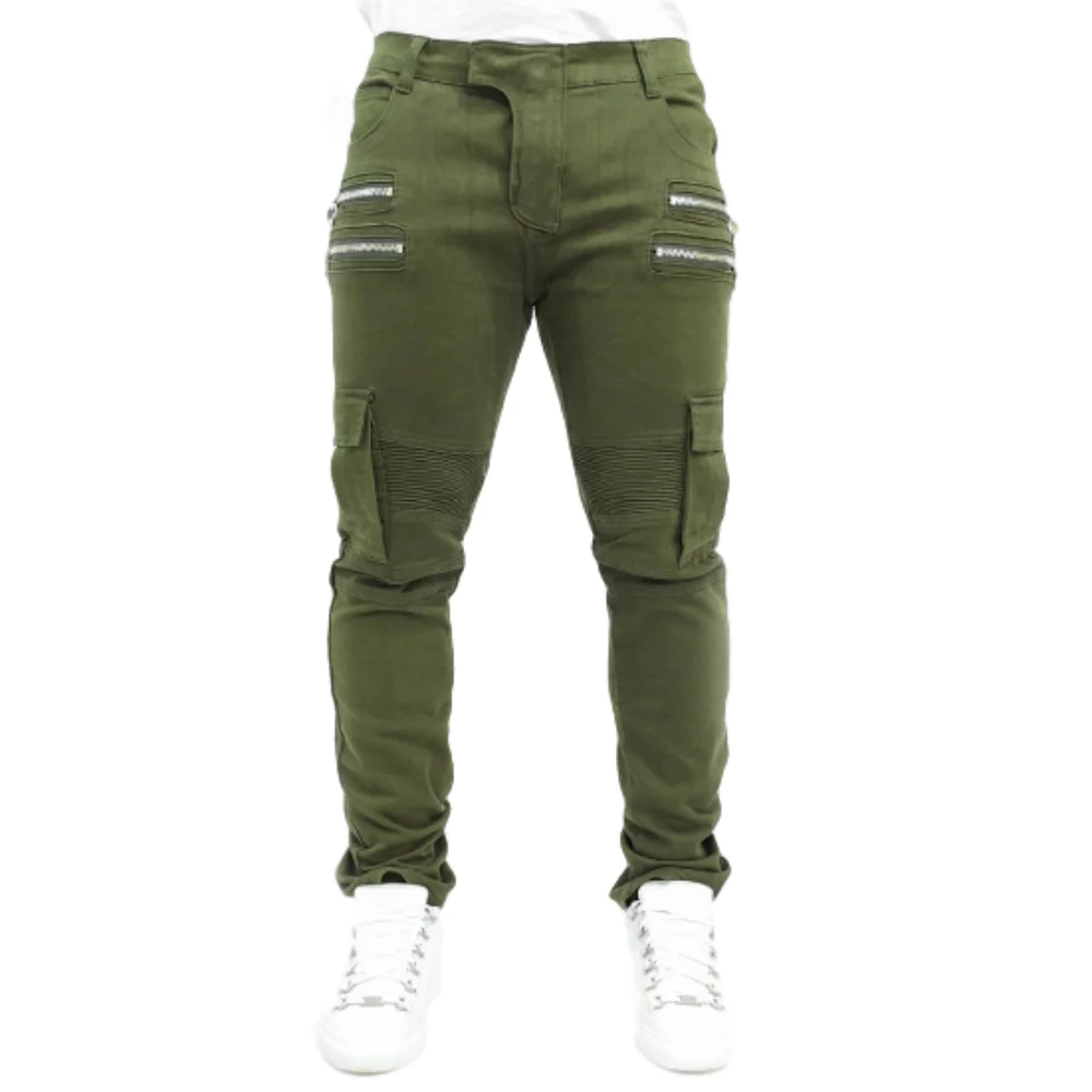 EH · MD® Men's Stretch Denim Trousers Fashion Trend Pleated Zipper Decoration Multi Pocket 2020 Black Khaki Slim Casual Jeans