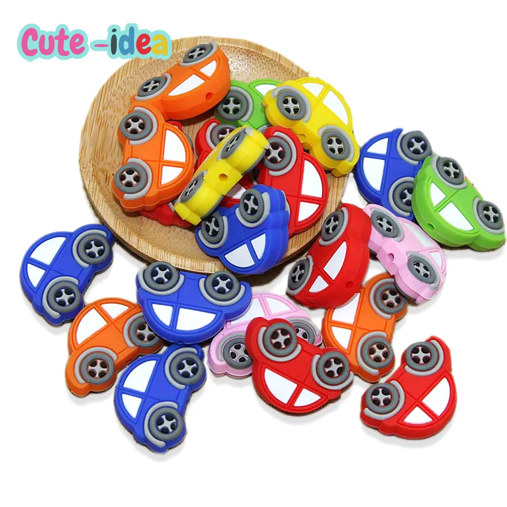 

Cute-Idea 10PCs Silicone Car Beads Teething Chewable Pacifier Chain Accessories DIY Teether Baby Product Pearl