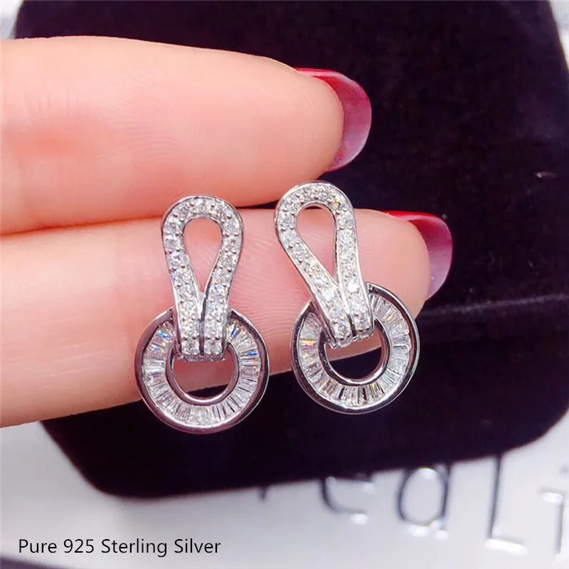 

Buyee 925 Sterling Silver Female Big Earring White Trapezoidal Zircon Earring for Women Engagement Wedding Jewelry Earring