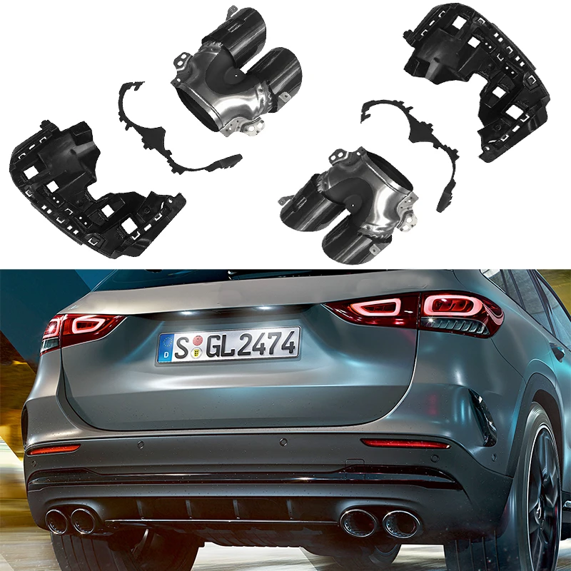 Car Rear Bumper Turbo Muffler Exhaust Tips Pipe Exits For Mercedes Benz H247 GLA180 GLA200 GLA220 GLA250 GLA45 AMG 2020 2021+