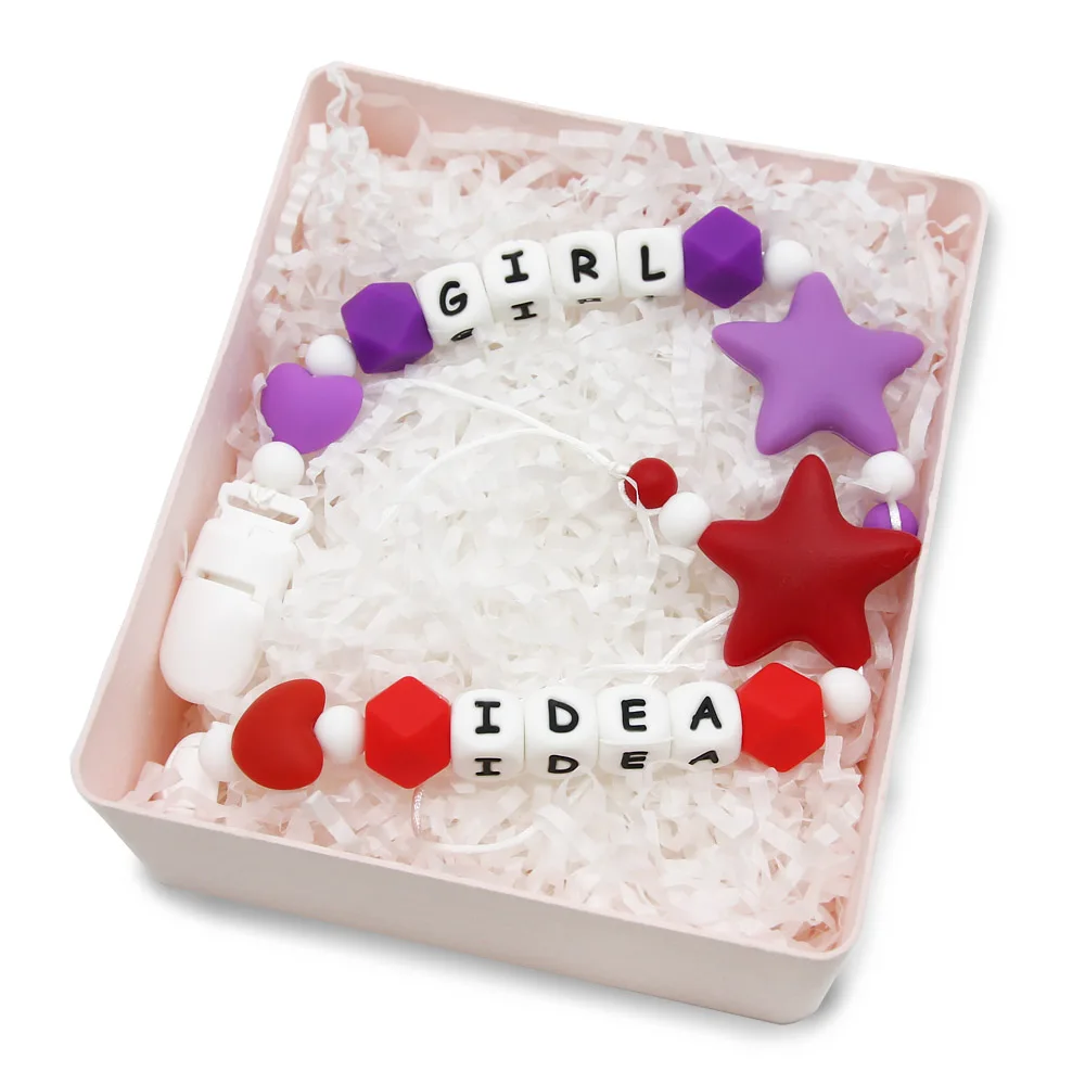 Cute-Idea-Cadena de chupete para niños pequeños, mordedor de cuentas de silicona con estrella, nombre personalizado, accesorio para roedores,