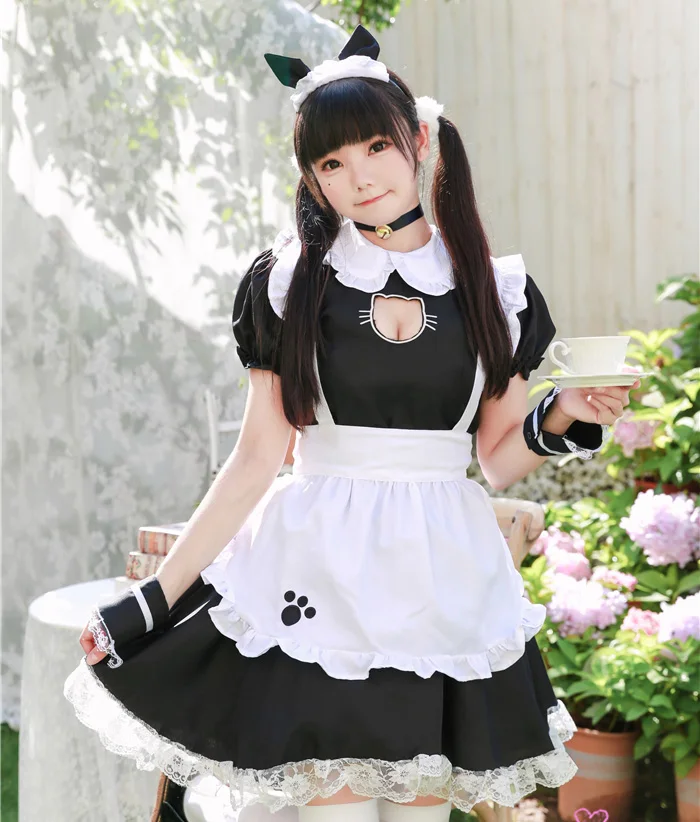 Black Cute Cat Lolita Maid Dress Costumes Cosplay Suit for Girls Woman Waitress Maid Party Stage Costumes