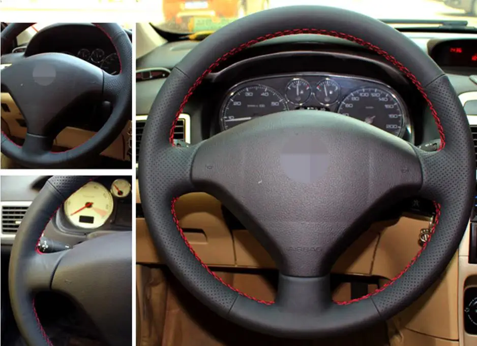 Sewing genuine leather car steering wheel cover Car accessories For Peugeot 307