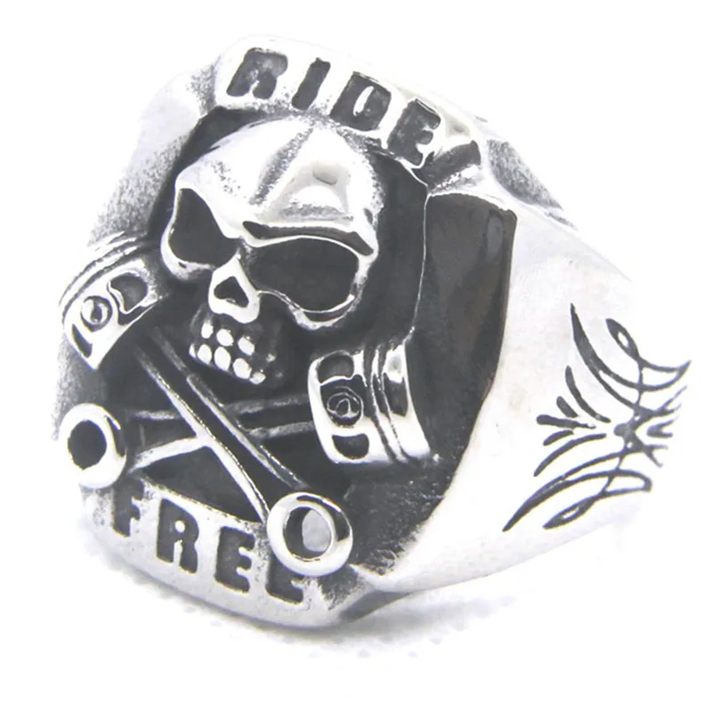 Stainless Steel Ride Free Biker Style Ring Men Boys Skeleton Rings Jewelry Size 7-13